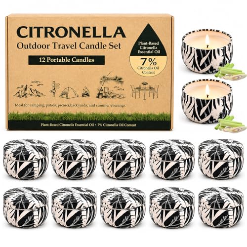 Citronella Candles Outdoor, 12 Pack Natural Soy Wax Citronella Candles, 300 Hours Long-Lasting Burn Citronellas Candle for Backyard, Garden, Patio and Camping