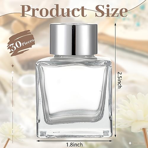 Sabary 30 Set Square Glass Diffuser Bottles with Silver Caps Refillable Diffuser Bottles Set 1.7oz Empty Aromatherapy Jar Ideal for Essential Oils Reed Sticks Home Fragrance