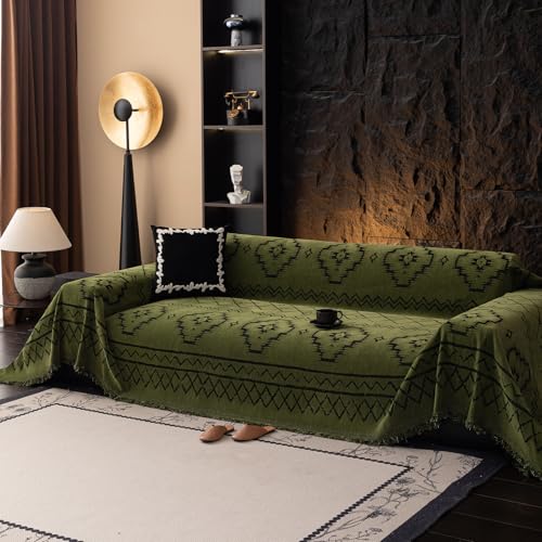 VClife Bohemian Green Couch Cover for Dog, Non Slip Sectional Sofa Covers Furniture Protector Washable Tribal Pattern Couch Covers for 3 Cushion Couch Sofa, Soft Pet Sofa Slip Cover, Green, 71"X150"