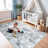 4x7 Rug for Living Room: Washable Wide Hallway Runner Rug Blue