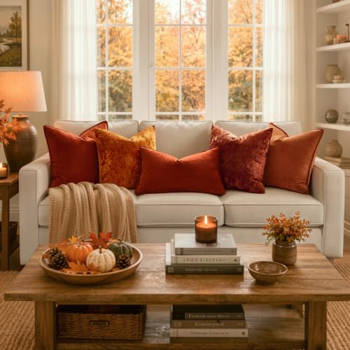 MIULEE Fall Velvet Euro Sham Throw Pillow Covers Burnt 24x24 Set of 2