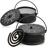 Elsjoy 2 Pack Mosquito Coil Holder with Lid and Handle, Portable Incense Coil Burner Metal Mosquito Incense Holder for Indoor & Outdoor Camping