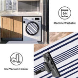 Blue and White Outdoor Rug 24'' x 51''Front Porch Rug Hand-Woven Machine Washable Indoor Layered Door Mats for Entryway/Bedroom
