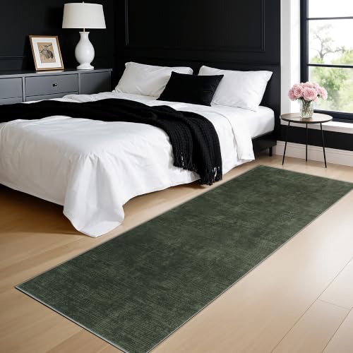 2x6 Washable Runner Rugs, Dark Green Stainproof Non-Slip for Hallway