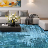 5x7 Blue Washable Area Rug Non-Slip Faux Wool Abstract Rug