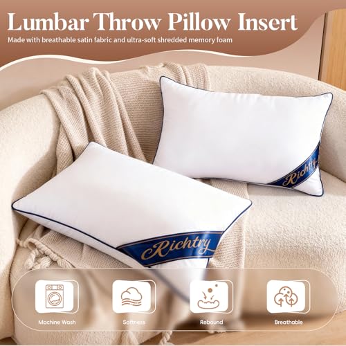 Bundle - 2 Piece 14x36 Lumbar Pillow Set: Boho Tufted Tassel Pillow Cover (Cream Beige) + Premium Memory Foam Throw Pillow Insert (White) for Bed, Couch, Sofa, Modern Farmhouse Decor