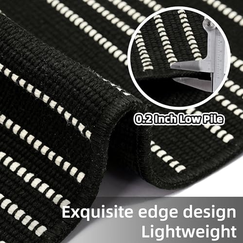 Tritard Washable Runners for Hallways 2x6 Boho Runner Rug with Tassels, Woven Cotton Kitchen Hallway Rug Runner Farmhouse Low Pile Rugs Carpet for Indoor Entryway Bathroom Laundry Bedroom, Black White