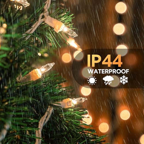 100 Count Clear Christmas Lights White Wire,23Feet Incandescent Clear Mini Lights, Connectable Indoor Outdoor Christmas Tree String Lights, Birthday, Holiday, Party, Wedding, Xmas,Warm White