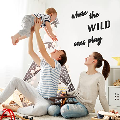 Xylolfsty Playroom Wall Decor, Where The Wild Ones Play Sign - Wooden Wall Art for Boys & Girls Toy Room, Toddler Nursery, Bedroom - 8 pcs