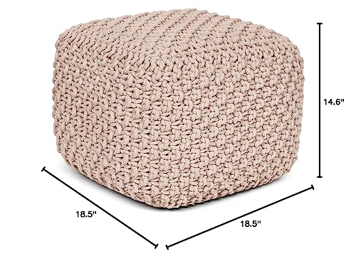 BIRDROCK HOME Square Pouf Ottoman - Cotton Braided Foot Stool with Bean Bag Filling - Compact and Comfortable Seating, Lightweight and Sturdy Boho Foot Rest for Living Room or Bedroom (Natural)