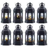 5" Halloween Mini Lanterns for Halloween Table Centerpiece, Small Lantern Decorative Indoor with Pattern Glass for All Saints' Day Party Decor, 8 Pack Hanging Candle Holder Ornaments, Pure Black