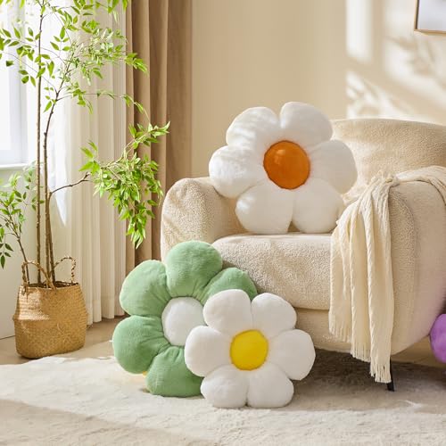 CANGHI Pink Flower Pillow 15.74 inch Flower Shaped Throw Pillows Daisy Plush Pillow Floor Pillows Seat Cushion Cute Aesthetic Decorative Throw Pillows for Bed Home Sofa Chair Couch Decor