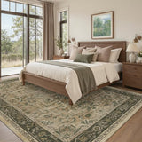 7x10 Living Room Rug, Vintafe Distressed Medallion Area Rug for Bedroom Dining Room, Washable Non Slip Thin Carpet Rugs for Bedroom Under Bed Home Office, Multi Brown/Olive