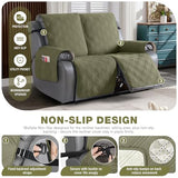 TAOCOCO 100% Waterproof Loveseat Recliner Covers 2 Seater, Split Loveseat Covers for Reclining loveseat, Non Slip Reclining Couch Cover with Double Straps for Kids, Pets(2 Seater, Green)
