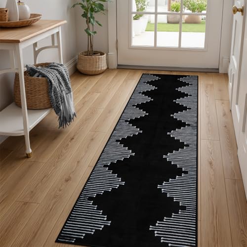 Black Boho Washable 2x6 Runner Rugs for Hallway Entryway Rug Indoor