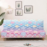 Xoenoiee Futon Slipcover Armless Futon Bed Sofa Cover Furniture Protector with Elastic Bottom, Soft and Washable Futon Covers for Sofa Bed, Mermaid Scale Starfish Shell Conch