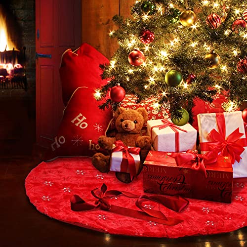 Christmas Tree Skirt - 48 Inches Large Red Tree Skirt with High - End Soft Faux Fur Tree Skirt for Christmas Decorations Indoor Outdoor - Red
