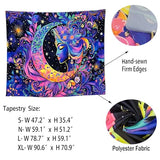 TUGCAY Blacklight Moon and Star Tapestry, UV Reactive Elegant Goddess Mandala Moon Sun Tapestry Starry Night Tapestries Wall Hanging for Bedroom Dorm Decor(51.2 x 59.1 Inches)