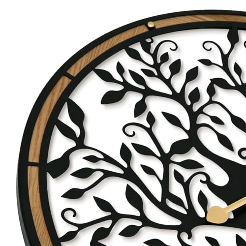 Micasso Farmhouse Large Wall Clock: 24 Inch Rustic Tree of Life Metal with Wood Frame - Battery Operated Wall Clocks for Living Room/Office/Bedroom - Home Decor for Fashion-Conscious