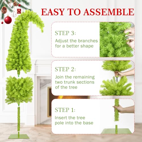 HMASYO 5ft Whimsical Artificial Christmas Tree with 150 LED Timer Lights, Lime Green Bendable Christmas Tree with Ball Ornaments & Metal Base Holiday Decor for Home, Office, Party, Easy Assembly