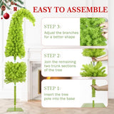 HMASYO 5ft Whimsical Artificial Christmas Tree with 150 LED Timer Lights, Lime Green Bendable Christmas Tree with Ball Ornaments & Metal Base Holiday Decor for Home, Office, Party, Easy Assembly