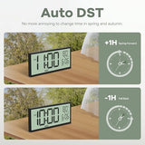 JALL 14.5" Large Digital Wall Clock Alarm, with Big LCD Screen Dispaly, Auto DST, Temperature for Living Room, Bedroom, Desk Decor, Mounted, Gift for Elderly, Black