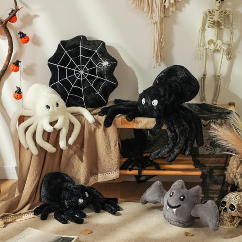 YRXRUS Halloween Spider Pillows, Spider Shaped Throw Pillow for Happy Halloween Decoration, White Plush Gifts, Extra-Large 16x22 in Cute Soft Rabbit Fur Pillow for Fall Pillows