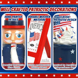 4th of July Decorations Patriotic Tiered Tray Decor Set, 8 PCS Memorial Day Fourth of July Decorations for Home Office Farmhouse Red White and Blue Tabletop Centerpieces Shelf Mantel Tray Decor Signs