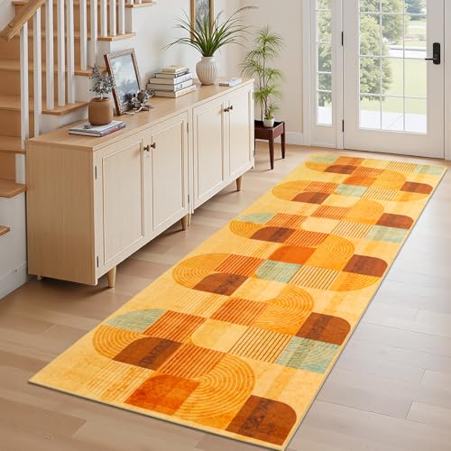 Washable Hallway Runner Rug, Non Slip Kitchen Rugs, Orange 2x6 ft