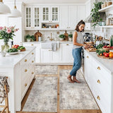 Kitchen Mats for Floor 3 Piece Set,Non-Slip Washable Kitchen Mats for Hardwood Floor, Boho Farmhouse Runner Rug for Sink,Entryway & Hallway & Bathroom (Brown Grey Beige, 2x3+2x4+2x5)