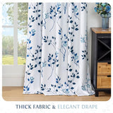 Beauoop Floral 100% Blackout Curtains 72 Inch Length 2 Panels for Bedroom Living Room Navy Blue and White Flower Patterned Room Darkening Thermal Soundproof Rod Pocket Back Tab Window Drapes, 52X72