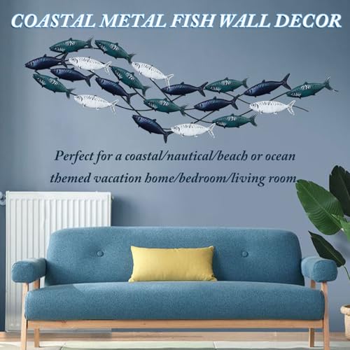 edaknez Metal Fish Wall Art, Large Fish Wall Decor for Living Room Bedroom, School of Fishing Wall Art Decor, Coastal Nautical Ocean Wall Decoration Home Decor (A 59 inch x 16 inch)