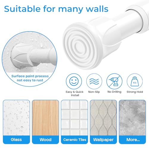 Tension Rod 28 to 48 inch, Adjustable Curtain Rods No Drilling Spring Rods Extendable Pressure DIY Tension Rod for Window Closet Kitchen, White