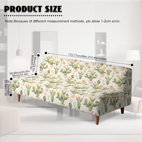 Cactus Print Easy-Going Futon Cover, Dual Couch Cover, Stretch Armless Sofa Cover, Leakproof Furniture Protector for Kids, Pets, Dog and Cat
