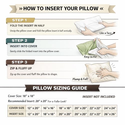 Meekio Set of 2 Ivory Throw Pillow Covers 18x18, Modern Farmhouse Linen Blend Decorative Pillow Covers for Couch Sofa Bed, Neutral Home Decor