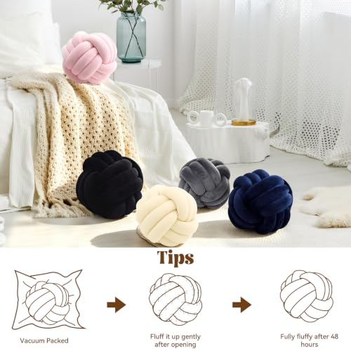 Knot Pillow Ball, Soft Plush Decorative Throw Pillow, Handmade Round Knotted Cushion for Sofa, Couch & Bedroom, Cute Home Decor Pillow (7.87 Inches, Ivory)
