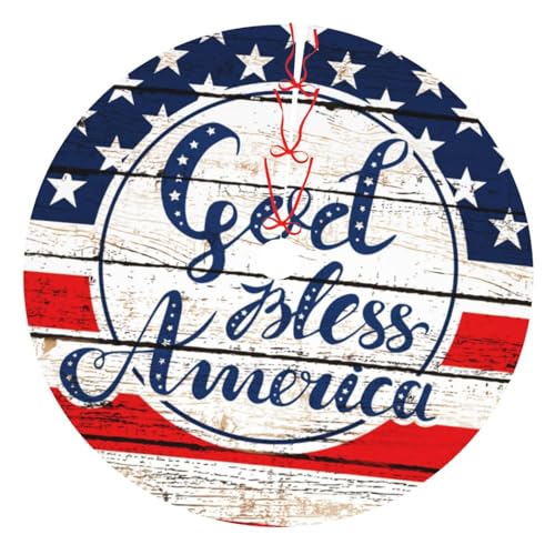Patriotic God Bless America July 4th American Flag 36 Inch Christmas Tree Skirt Carpet Mat Funny Party Decor Supplies for Xmas Halloween Decorations Occasion