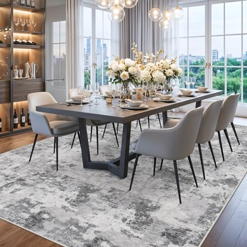 9x12 Area Rug Living Room: Washable Non Slip Modern Abstract Rug Black Grey