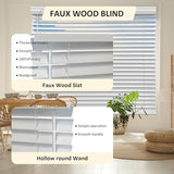 Cordless Faux Wood Blinds 30" W x 36" H, 2 Inch Slat Horizontal Windows Blinds with Crown Valance, Room Darkening Blinds, White Blinds for Home Interiors.