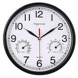 Wall Clock, Sweep Silent Movement Accurate Clocks with Temperature & Humidity, Decorative for Kitchen/Living Room/Bedroom/Office/School/Classroom (Black, 8 inch)