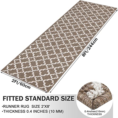 Runner Rug for Hallway 2×8feet Non Slip Kitchen Runners, Brown