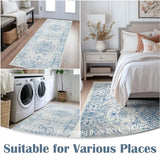 jinchan 2x6 Runner Vintage Floral Washable Area Rug, Blue/White