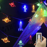 Children's Room LED String Lights with Remote 20 LED 11 FT 8 Modes Battery Operated Space String Lights with Rocket Spaceship Astronaut Pendants Holiday Party Lights for Kids Room Multicolor