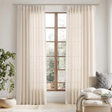 Linen Pinch Pleated Curtains 84 Inch Length for Living Room 2 Panels Semi Sheer Curtain with Hooks Neutral Boho Farmhouse Light Filtering Privacy Window Drapes for Bedroom Natural Cream Beige 52x84