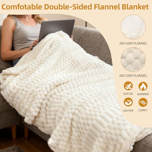 Eastsora Heated Blanket Flannel Blanket Throw, 50"X 60"Electric Heating Blanket with ETL & FCC & 12 Heating Levels & Auto Shut Off，Machine Washable (White)