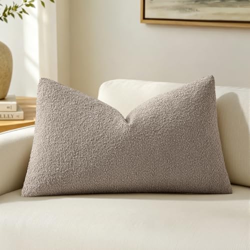 MIULEE Textured Boucle Lumbar Pillow Cover for Bed 12x20 Light Brown