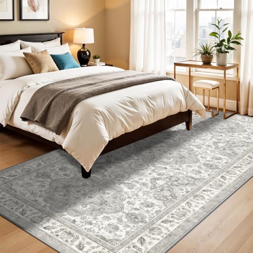 5x10 Rug Washable Living Room Area Rugs Non Slip Warm Grey