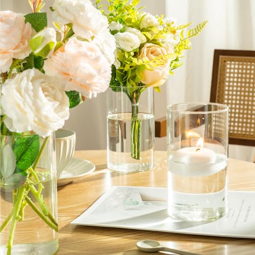 12pcs Glass Cylinder Vases for Centerpieces - 6 Inch Tall Flower Vase for Wedding Decorations, Clear Glass Flower Vases Floating Candle Holder for Table Centerpiece Wedding Home Décor