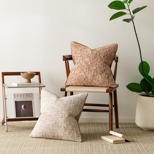 a moment Rust Orange Reversible Pillow Covers 2 Pack - Farmhouse Chenille Throw Pillows, Neutral Textured Decorative Throw Pillow Covers with Border for Couch Sofa Bed (18x18 Inch, No Insert)