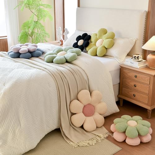 Xuyier Flower Shaped Throw Pillow,Soft Daisy Pillow with Decorative Pillows for Bed Couch Chair Floor, Flower Plush Pillows for Living Room Bed Room Seat Cushion(14.9" Ivory)